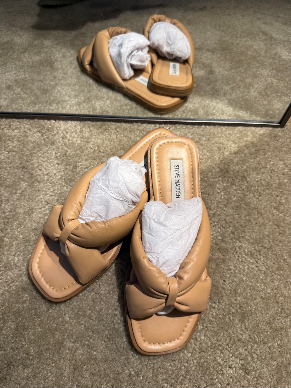 Steve Madden Beige Knotted Padded Slide Mules
